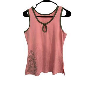 Aspire Floral Keyhole Neck Sleeveless Tank Pink Green Sz Medium Summer Active